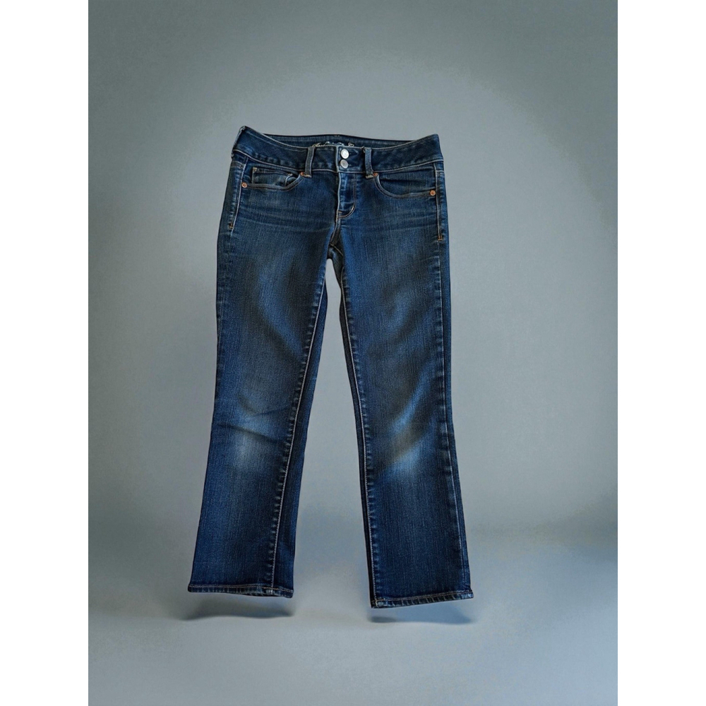 American Eagle Jeans Artist Crop Womens 6R Blue LowRise Distressed Stretch Denim